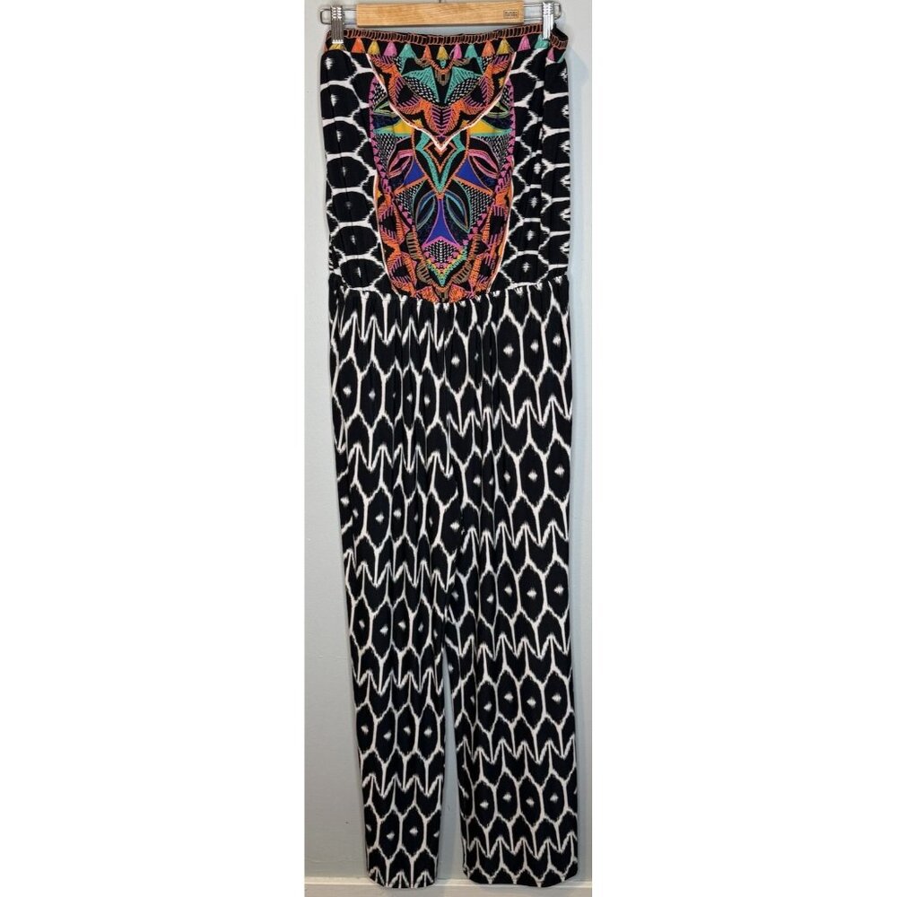 Trina Turk x I.N.C. Strapless Print Jumpsuit XL Wide Leg Black Extra Large - Picture 2 of 5